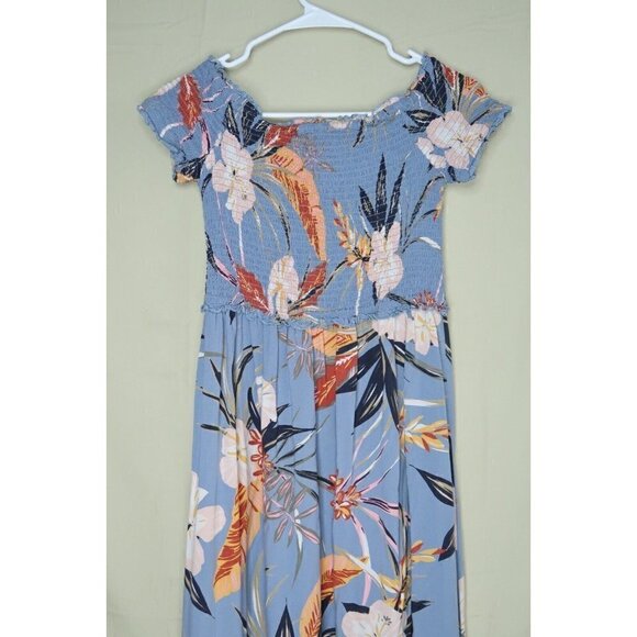 Patrons of Peace Maxi Dress Blue Tropical Floral Smocked Bodice Women's S EUC - Picture 7 of 10